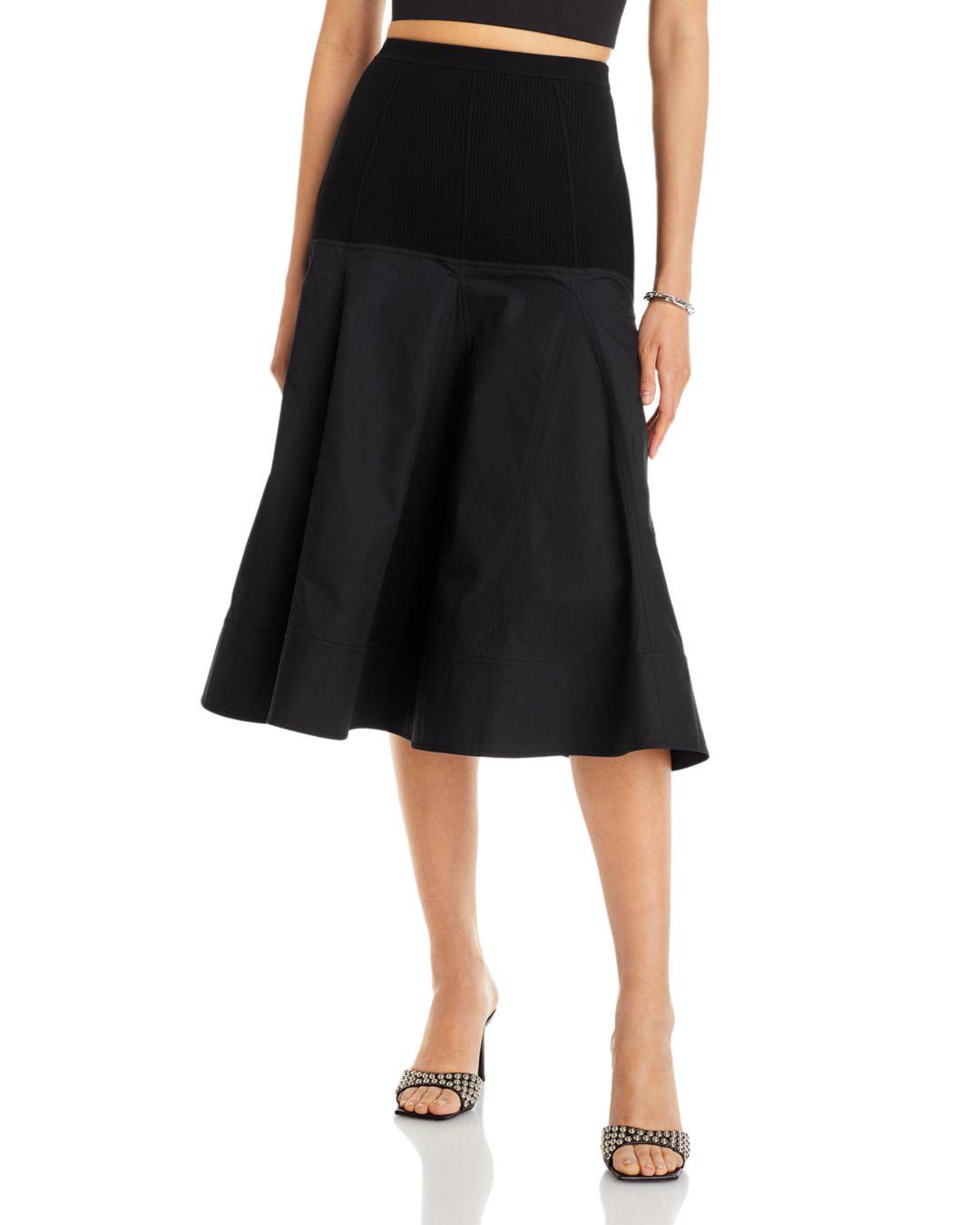 3.1 Phillip Lim Mixed Media Godet Midi Skirt in Black | Lyst