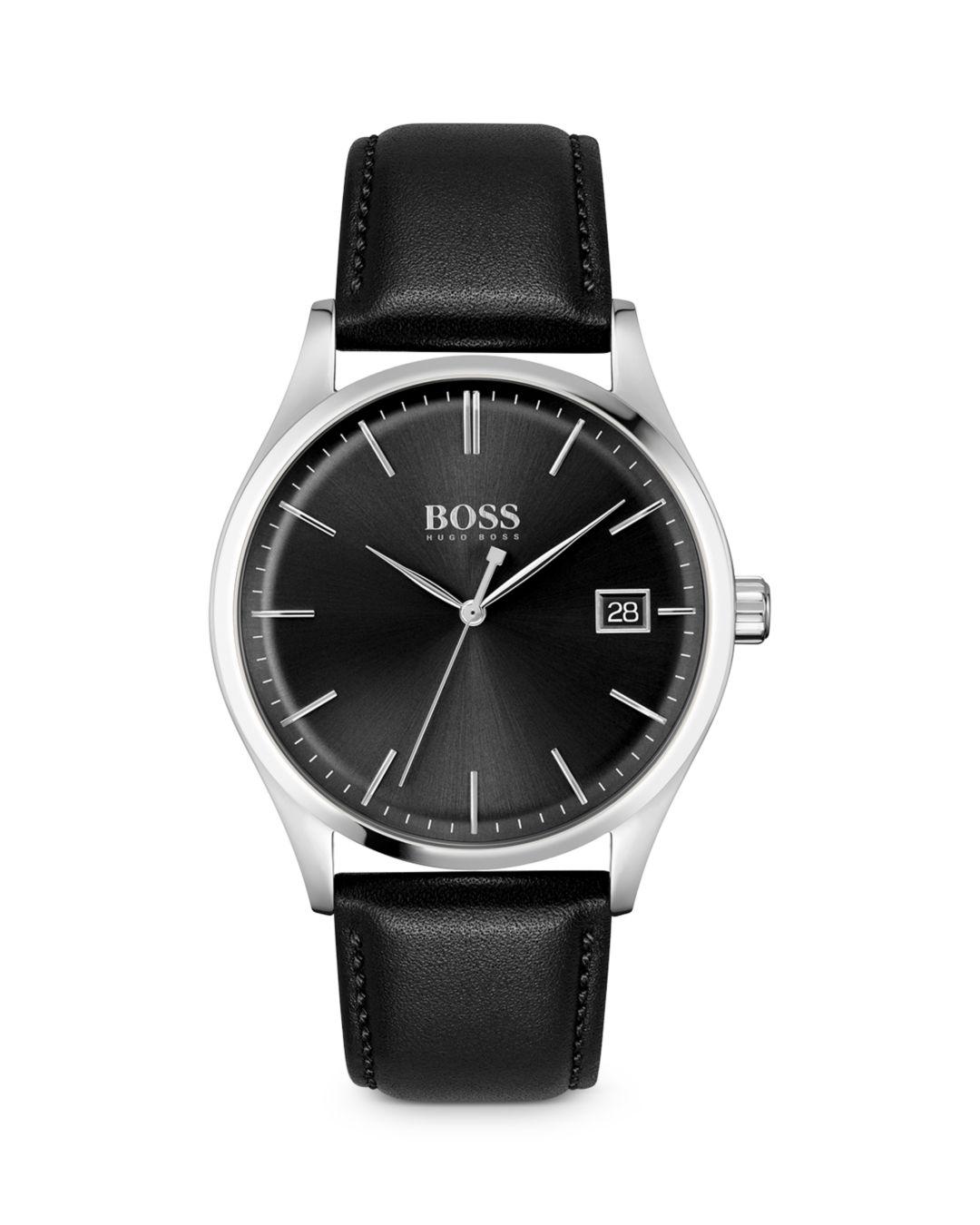 BOSS by HUGO BOSS Commissioner Leather Strap Watch in Black for Men | Lyst  Canada