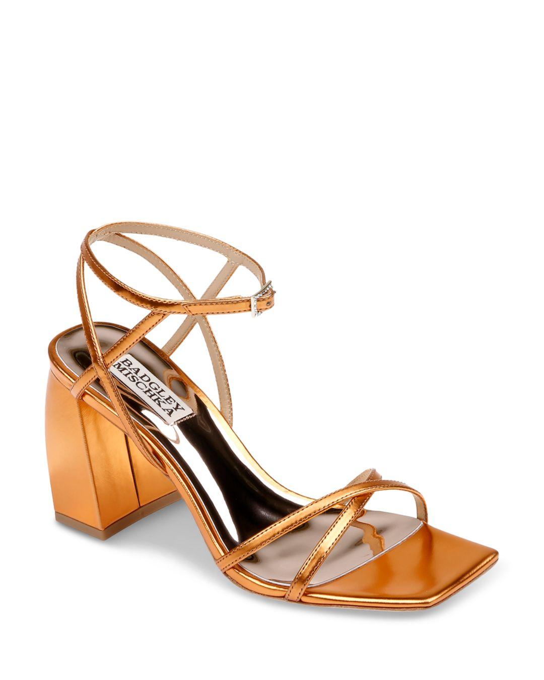 Badgley Mischka Ivanka Ankle Strap Block Heel Sandals in Metallic Lyst