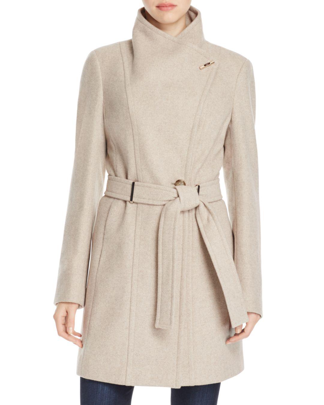 Calvin Klein Belted Wrap Coat Oatmeal 