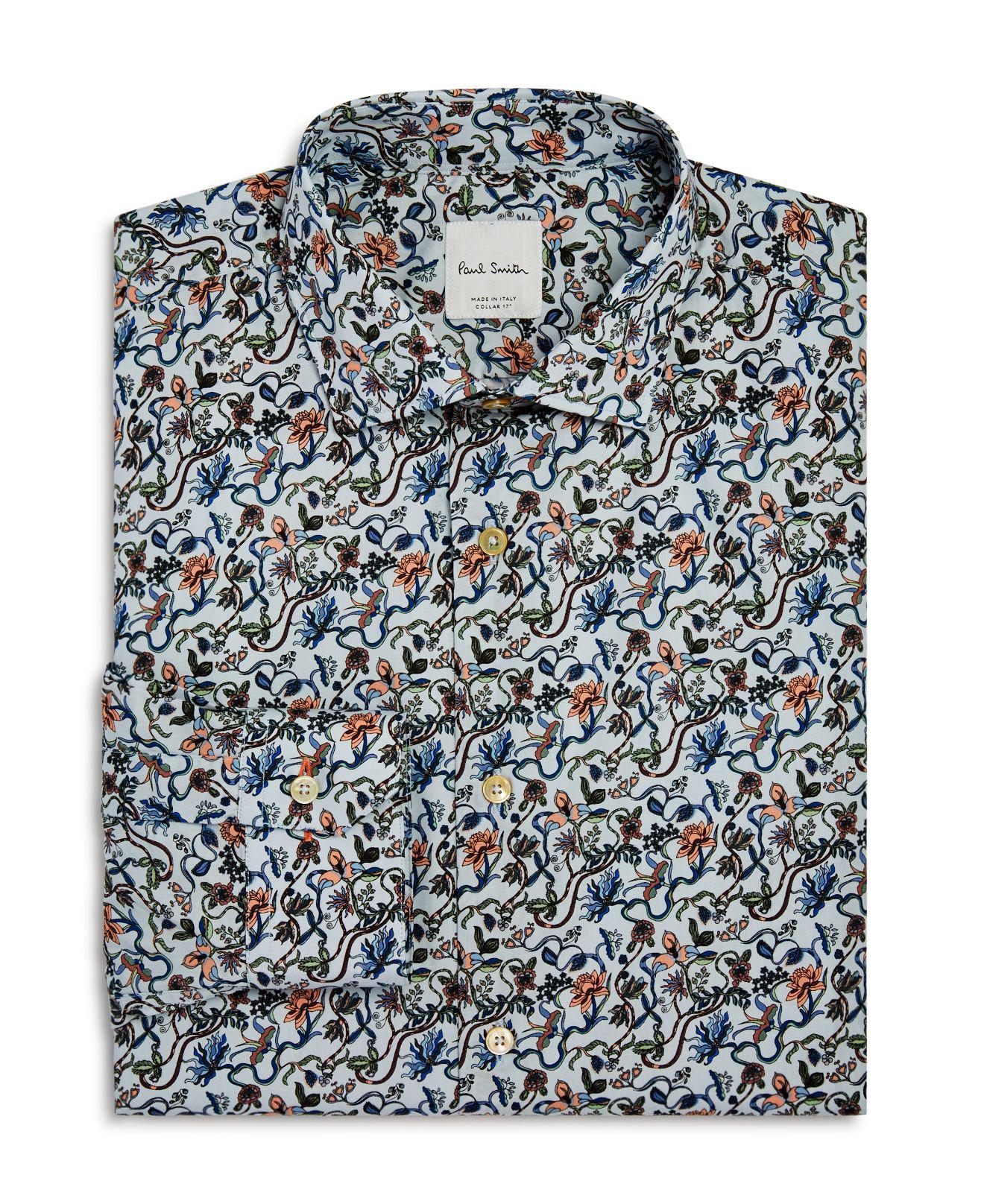 Paul Smith Twisted Floral Slim Fit Dress Shirt in Blue for Men - Lyst