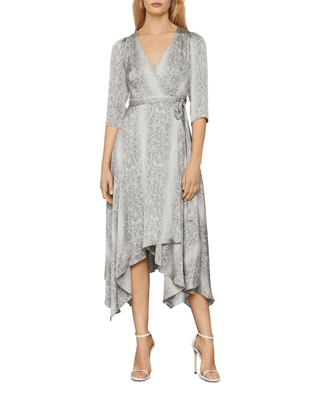 bcbg python print wrap dress