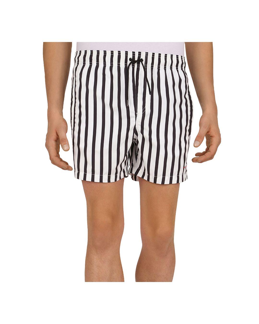black and white striped swim shorts