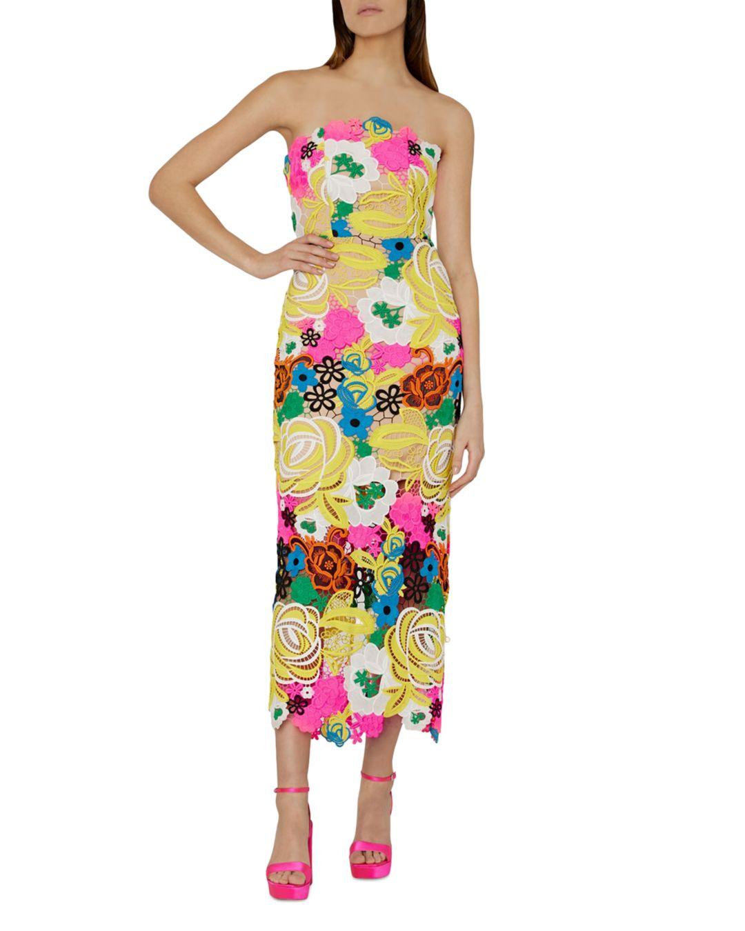 MILLY Multi Color Lace Sheath Midi Dress in White Lyst