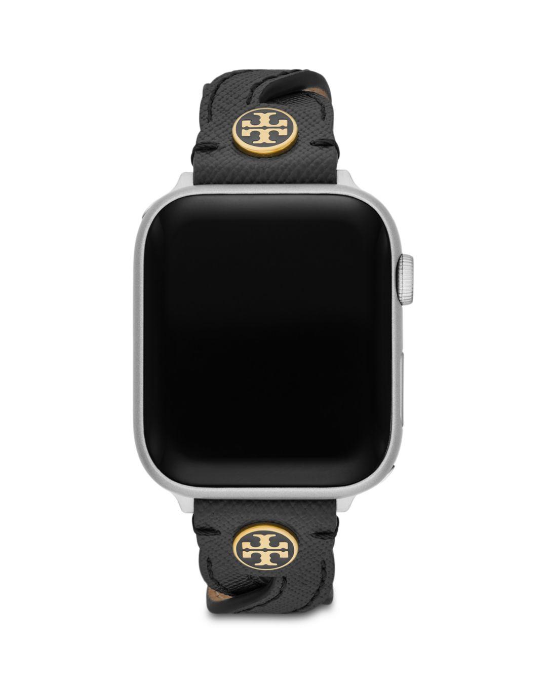 Tory Burch Braided Leather Strap For Apple Watch® in Black | Lyst
