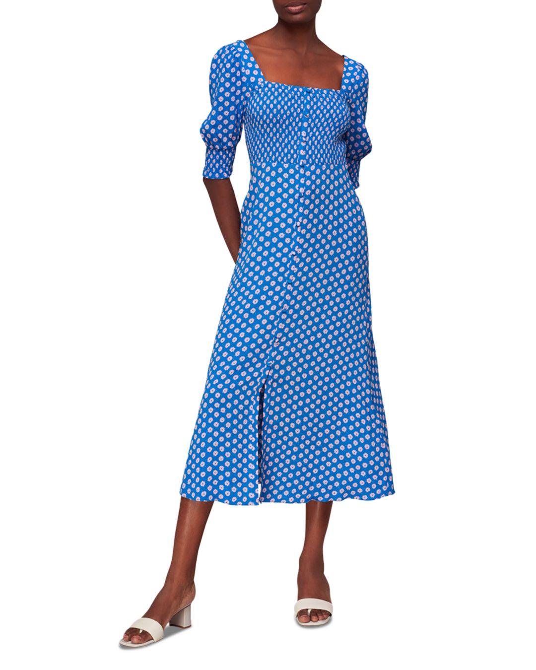 Whistles Floral Sunburst Shirred Dress in Blue Lyst
