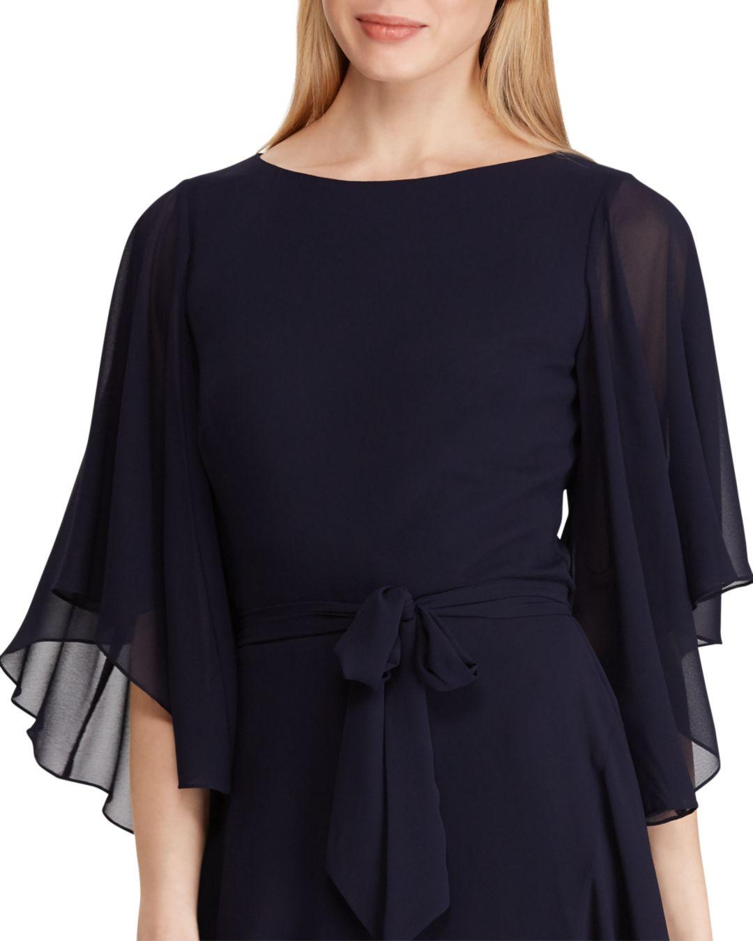 Ralph Lauren Lauren Ruffled Georgette Dress in Blue | Lyst