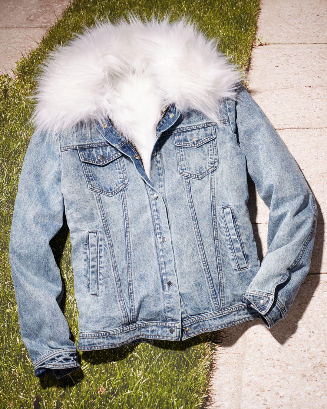 avec les filles faux fur trim denim parka