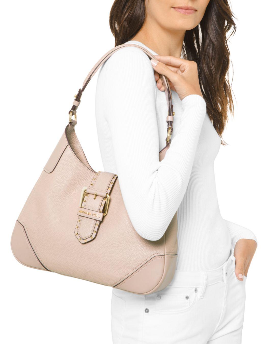 MICHAEL Michael Kors Leather Michael Micheal Kors Lillian Medium Studded  Hobo in Soft Pink/Gold (Pink) | Lyst