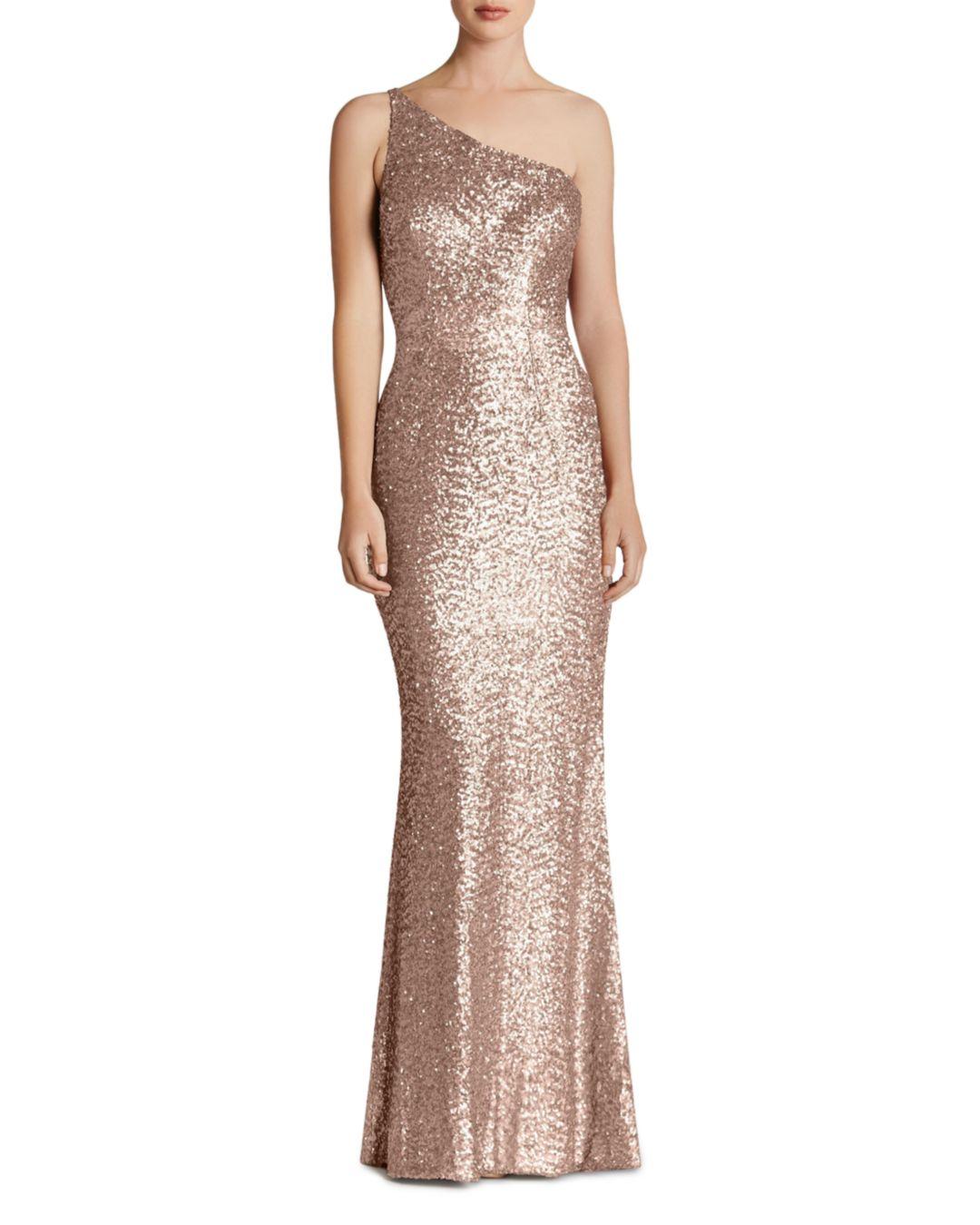 rose gold one shoulder dress