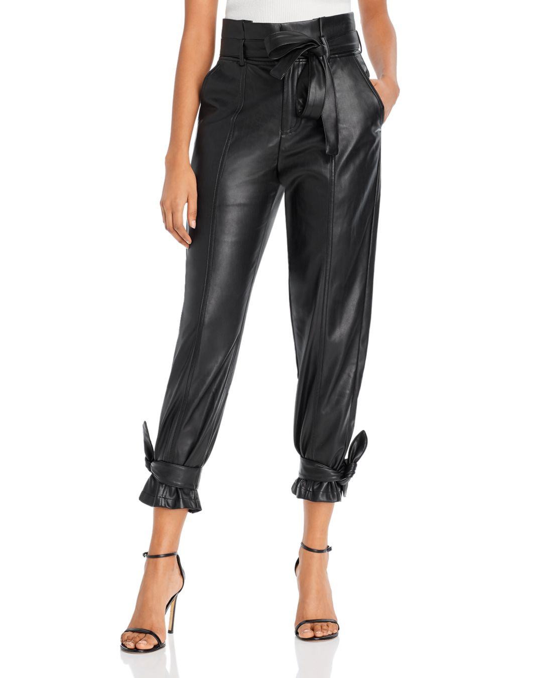 Lucy Paris Faux Leather Ankle Tie Pants in Black - Lyst