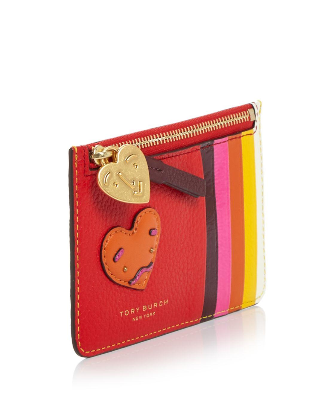 Tory Burch Perry Patchwork Hearts Leather Zip Card Case in Pink | Lyst
