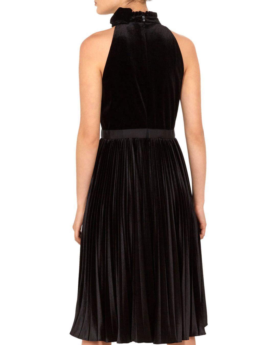 ted baker cornela pleated velvet midi dress