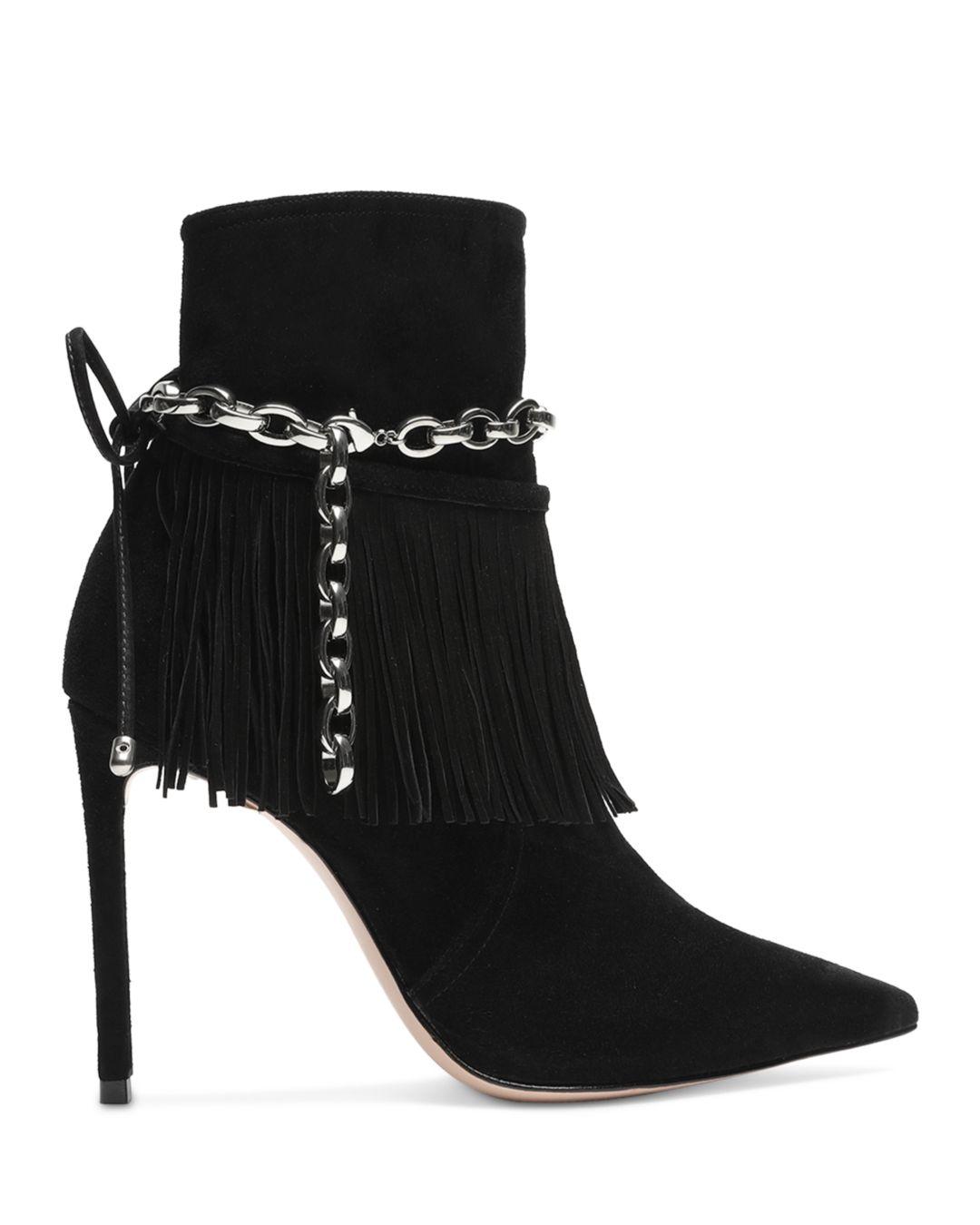 fringe heel booties