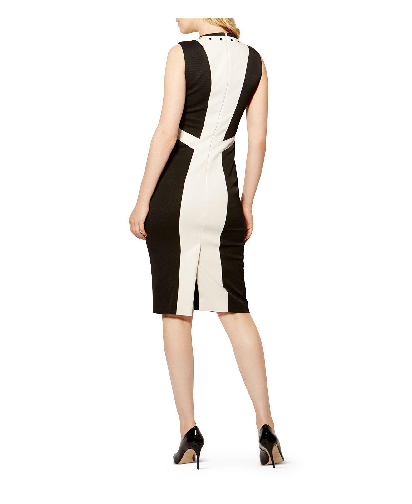 Karen Millen White Contrast Panel Dress - Black & White | Lyst