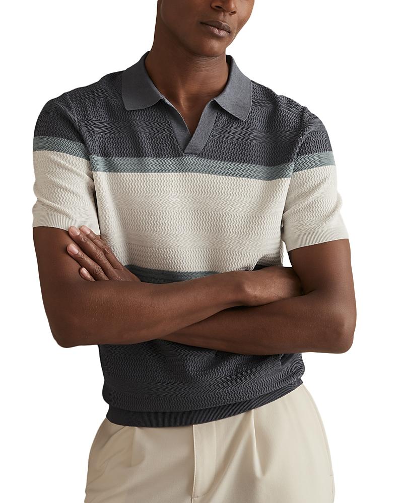 Reiss Jefferson Open Collar Color Blocked Textured Knitted