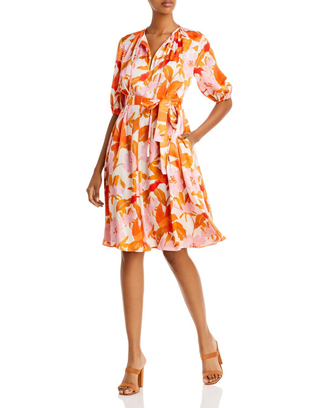 BOSS by HUGO BOSS Daesala Floral Satin Dress in Orange | Lyst Canada