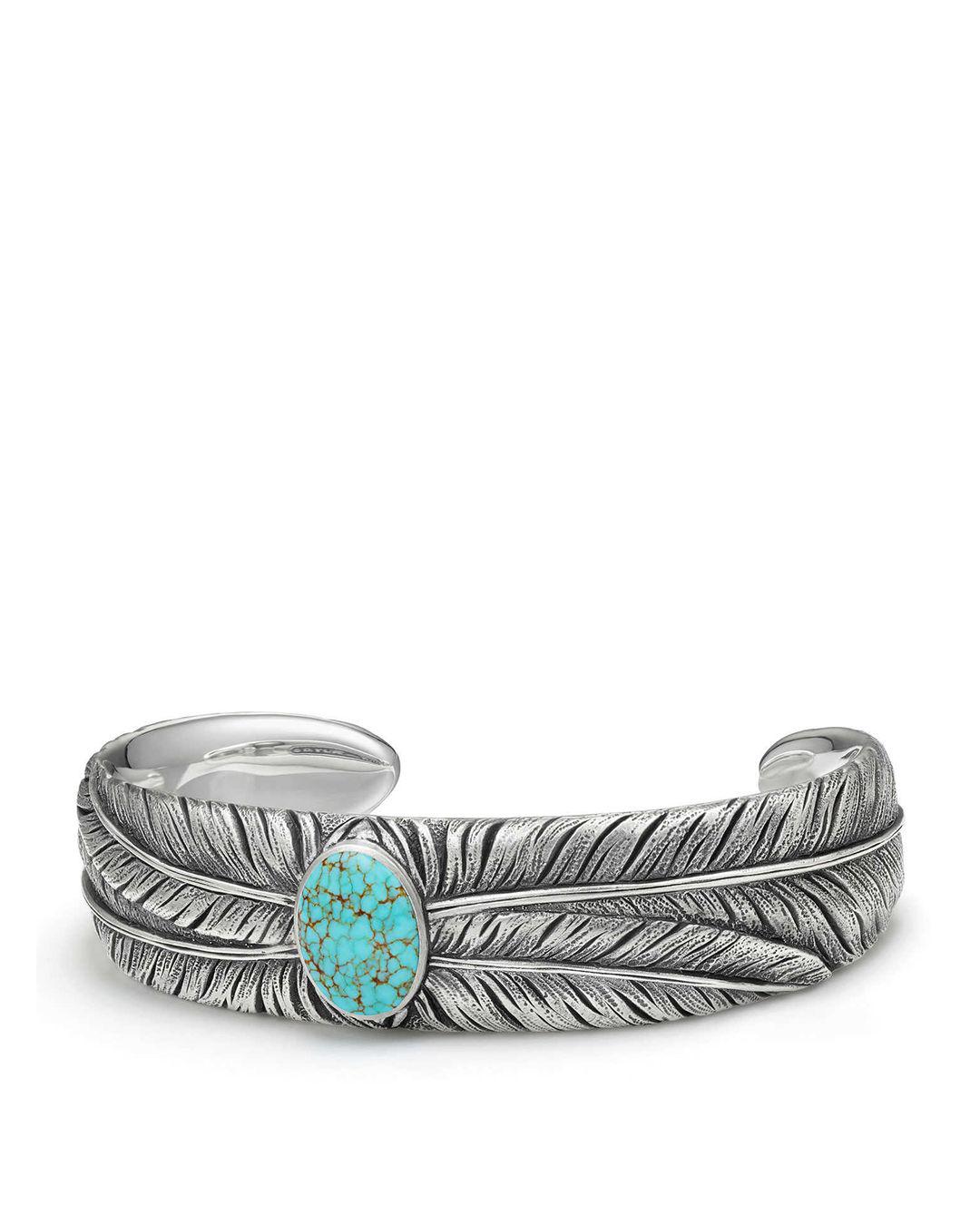 David Yurman Southwest Wide Feather Cuff Bracelet With Turquoise in  Metallic for Men | Lyst