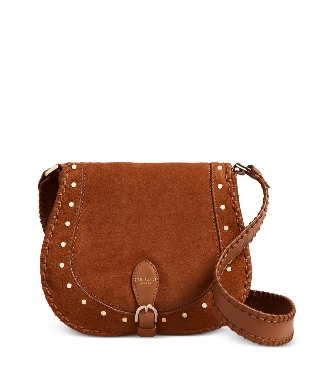 Ted Baker Kalrin Studded Suede Saddle Bag in Brown Lyst