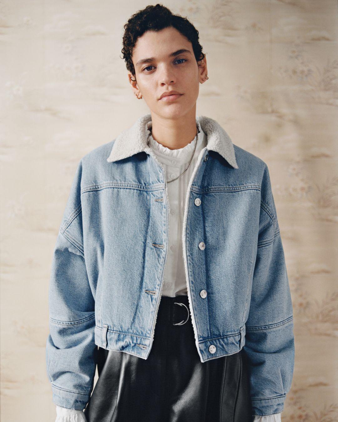 cropped sherpa lined denim jacket