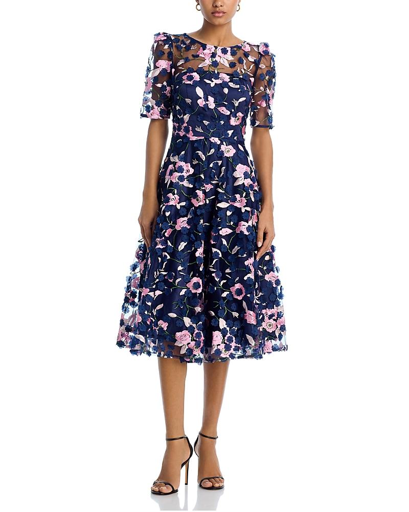 ◆Eliza J スリークォータースリーブイリュージョンヨークドレス Eliza J Three Quarter Sleeve Illusion Yoke Dress in Blue | Lyst