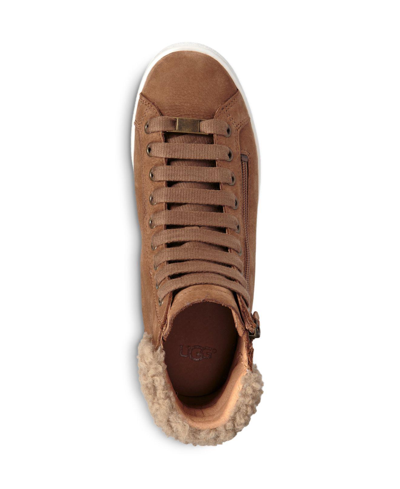 UGG Olive Leather And Sheepskin High Top Sneakers in Brown | Lyst
