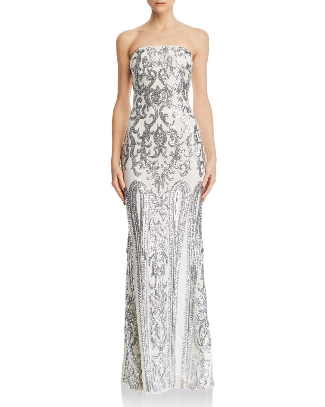 aqua belted sequin gown