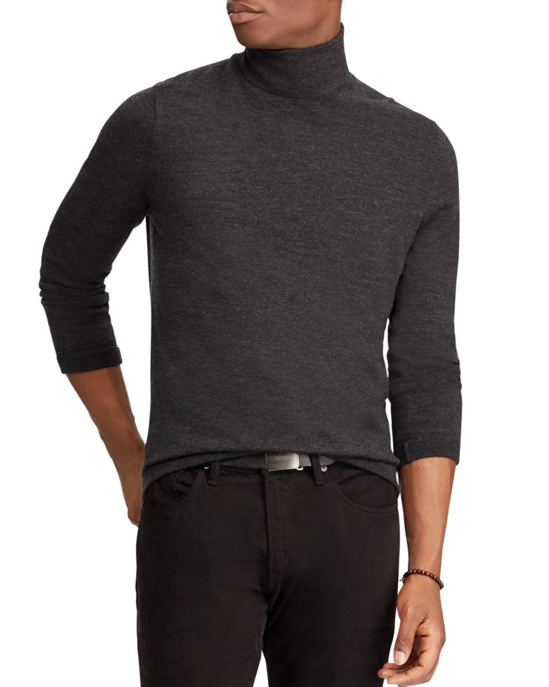 Polo Ralph Lauren Wool Washable Merino Turtleneck Sweater (dark Granite ...
