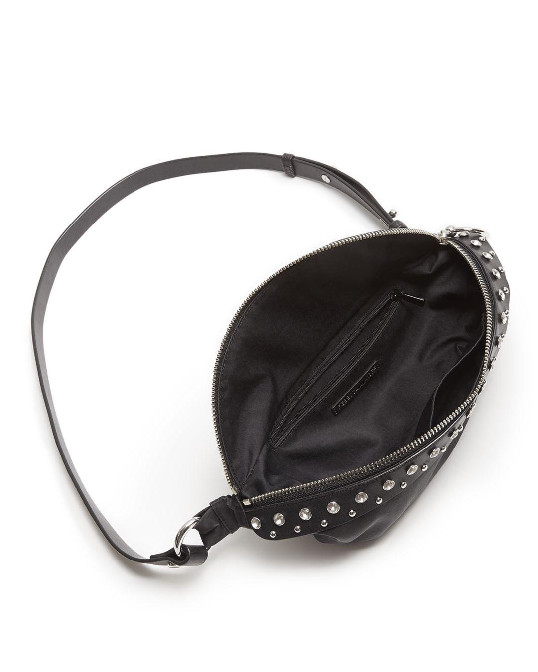 Rebecca Minkoff Synthetic Crystal Studded Nylon & Leather Convertible Belt Bag in Black/Silver ...