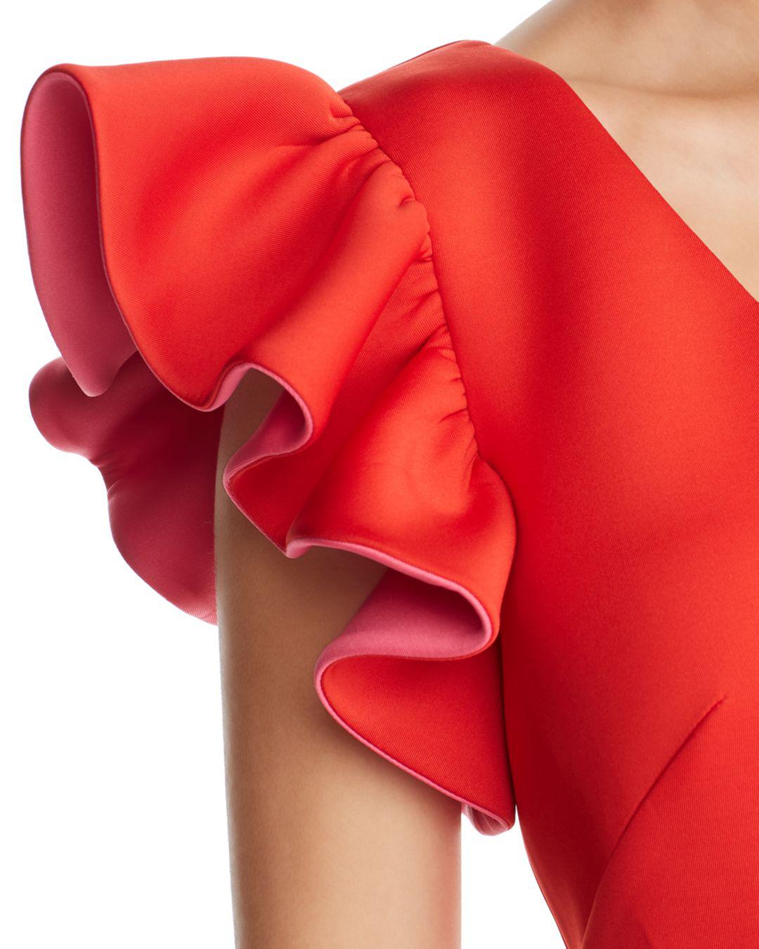 Eliza J Ruffled Scuba Dress in Red | Lyst