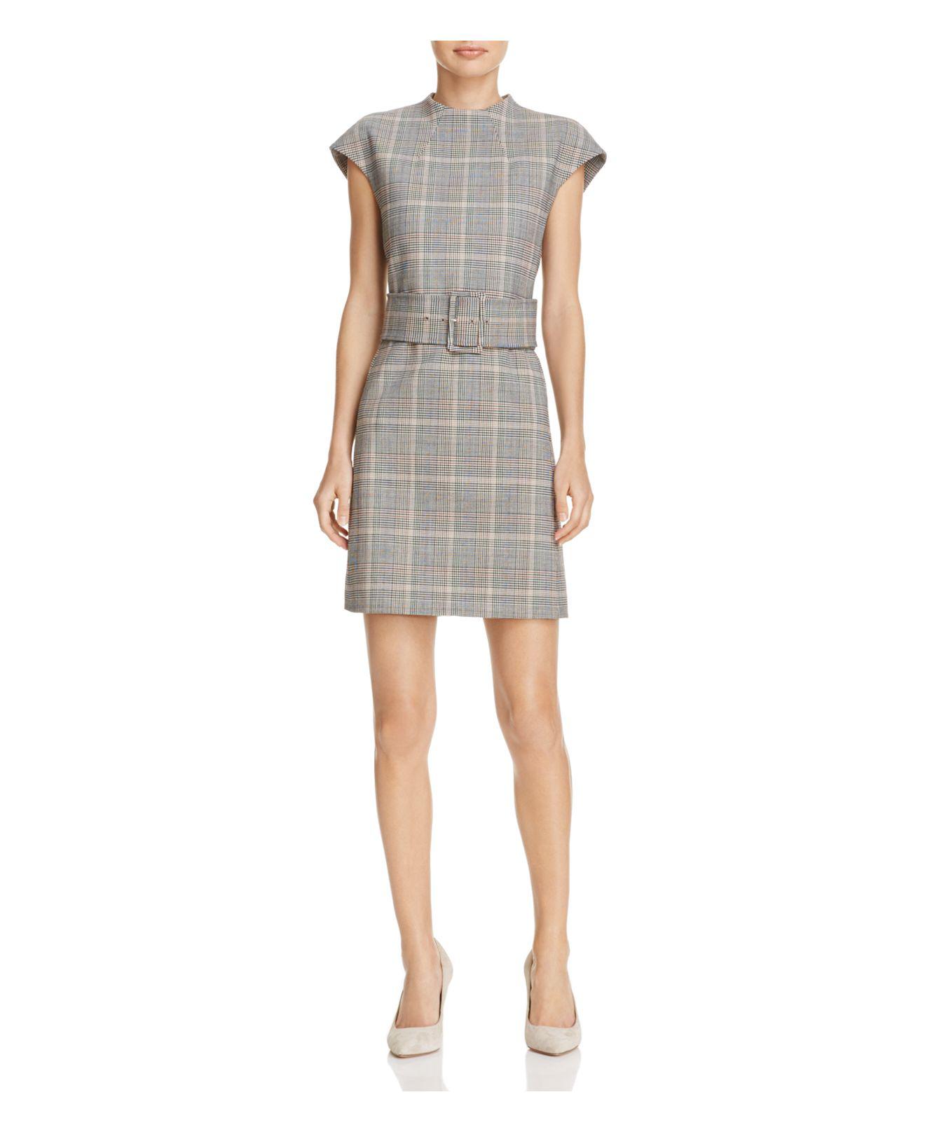 Theory Mod Belted Plaid Dress in Ivory (White) - Lyst