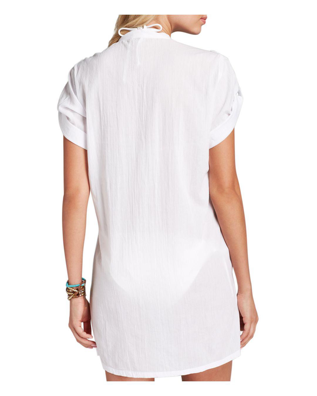Ralph Lauren Lauren Crushed Cotton Darcy Swim Coverup Tunic in White Lyst