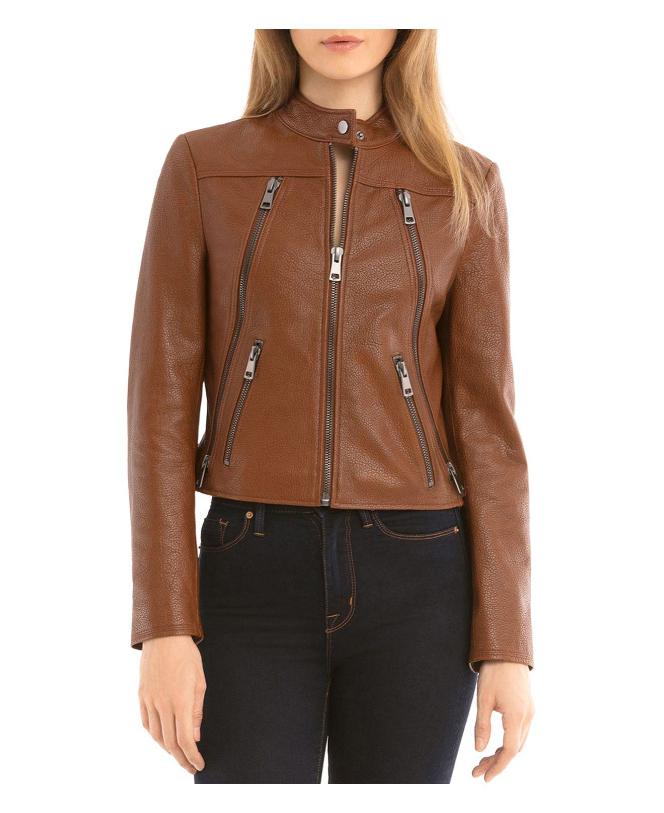 Lyst - Bagatelle.Nyc Zip Detail Leather Moto Jacket in Brown