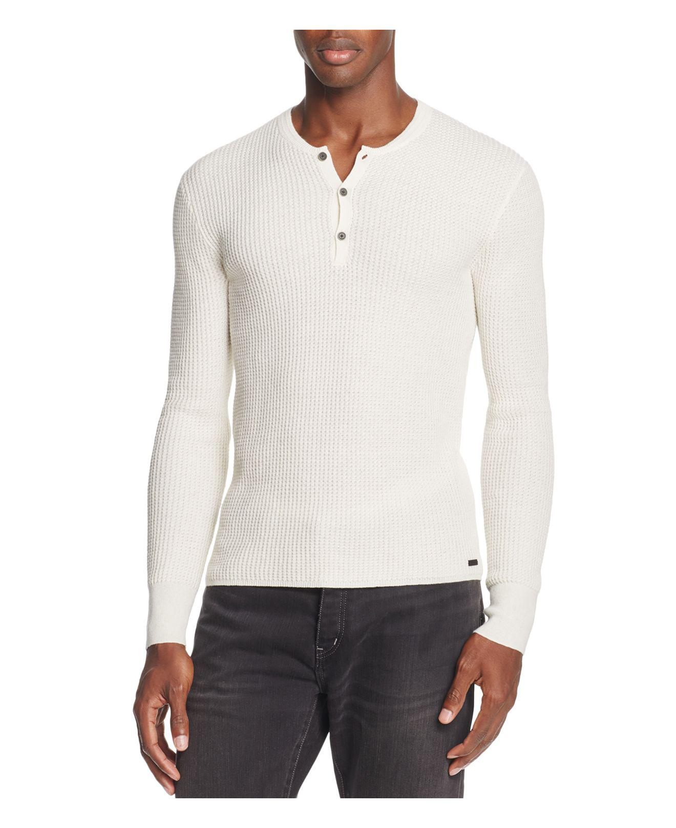 White waffle knit henley Clearance