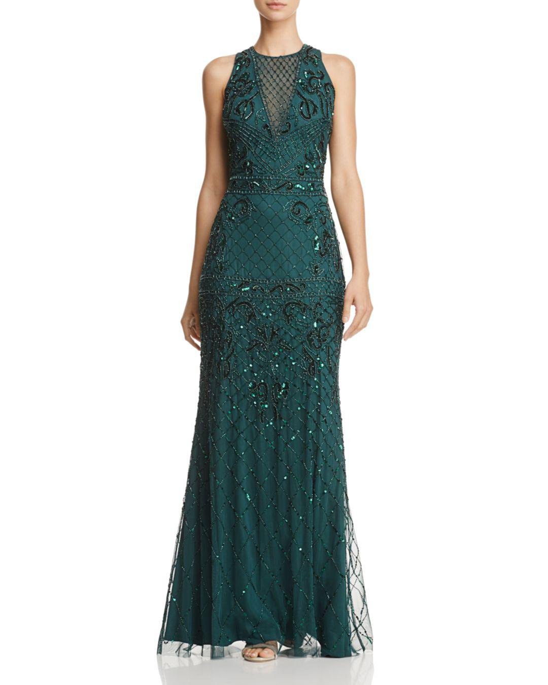 Adrianna Papell Sleeveless Beaded Gown in Dusty Emerald (Green) - Lyst