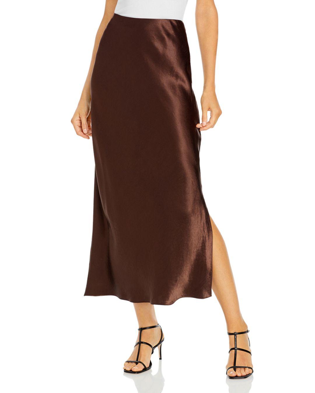 Vince Satin Side Slit Slip Maxi Skirt in Brown Stone (Brown) - Lyst