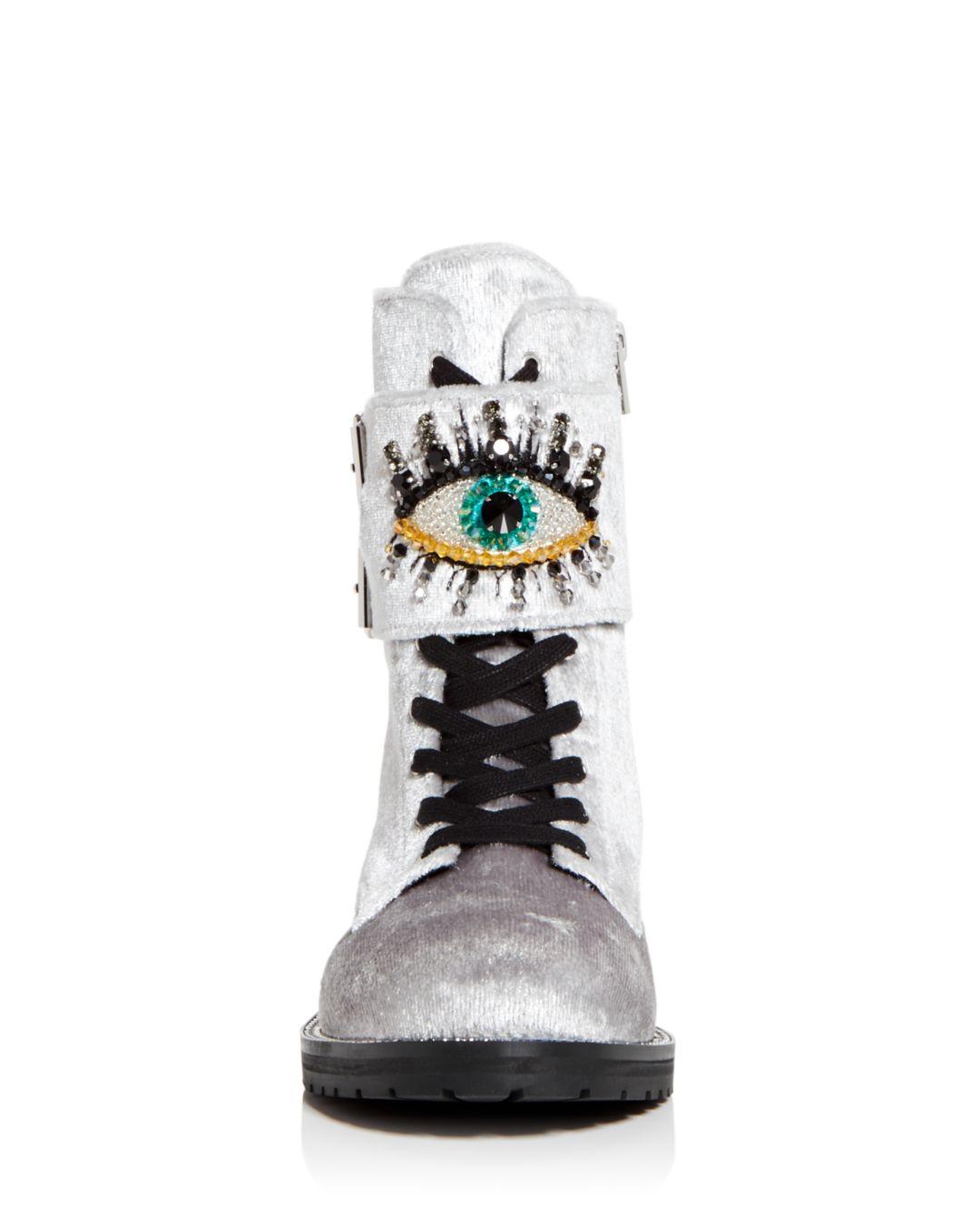 Embellished Combat Boots in Metallic 