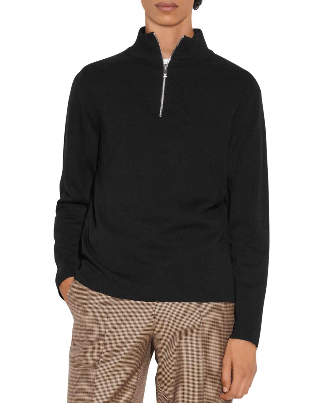 Sandro Wool Half Zip Sweater in Black for Men - Lyst