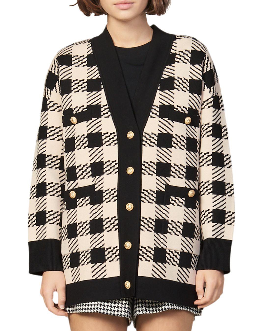 Sandro Synthetic Jisou Check Cardigan in Beige (Natural) - Lyst