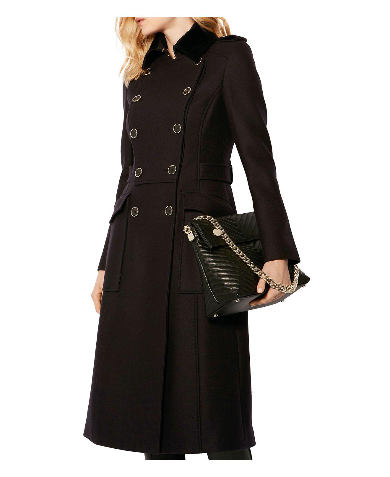 Karen Millen Double-breasted Military-style Coat in Navy (Blue) - Lyst