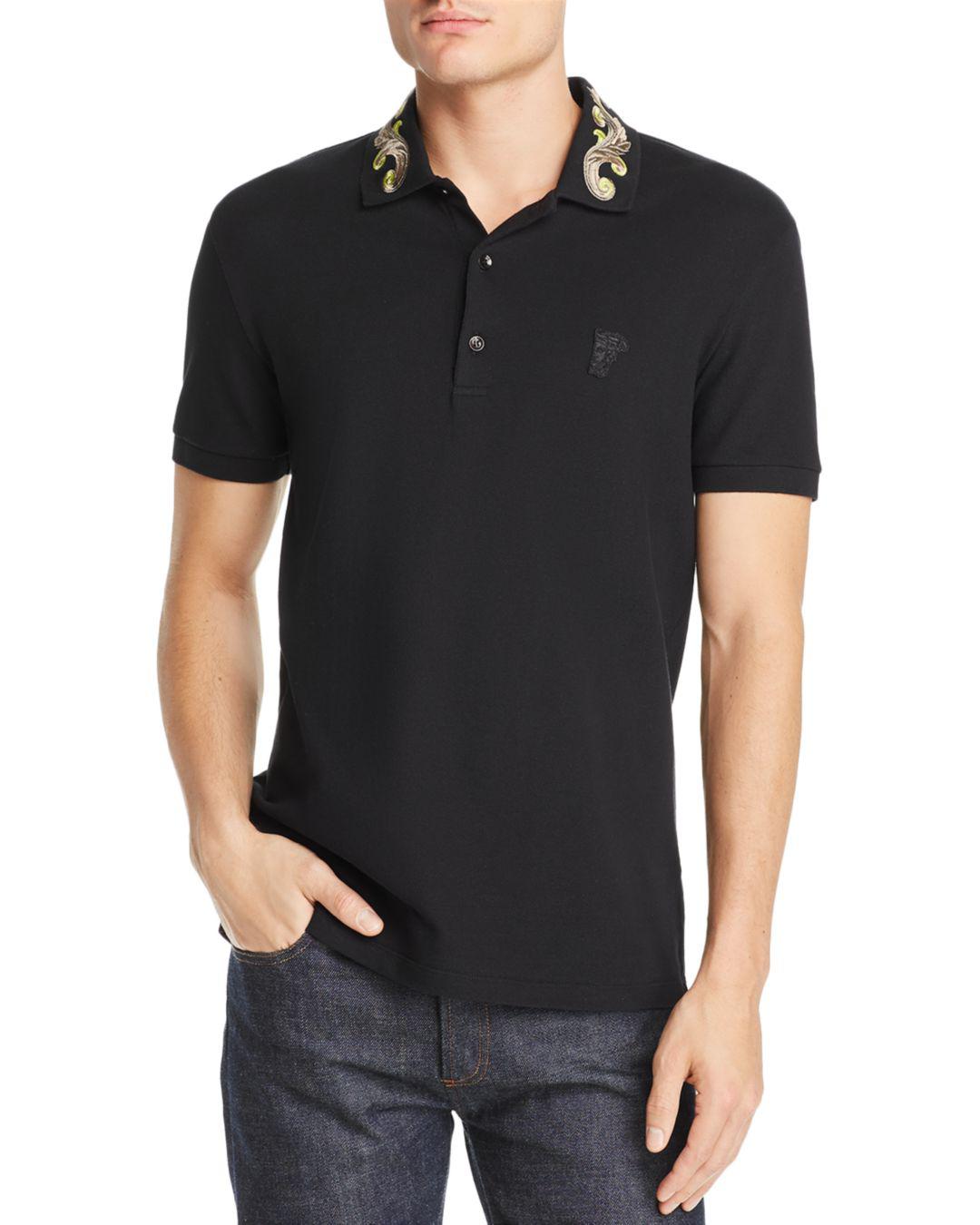 Versace Embroidered Piqué Polo Shirt in Black for Men Lyst