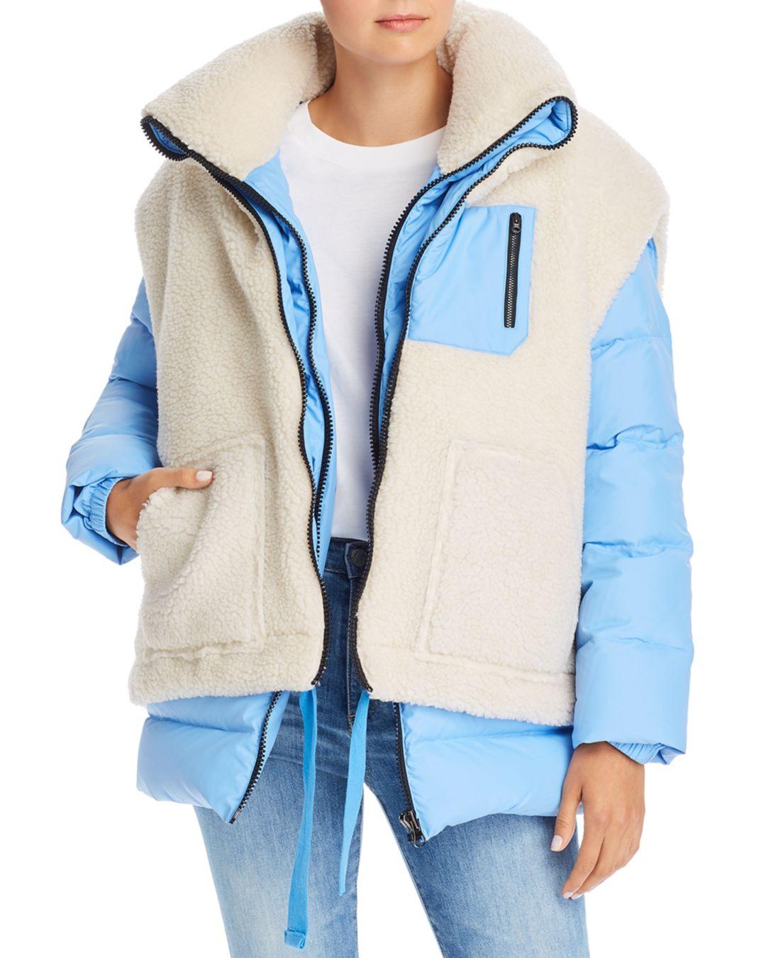 SJYP Synthetic Sherpa Overlay Down Jacket in Light Blue (Blue) - Lyst
