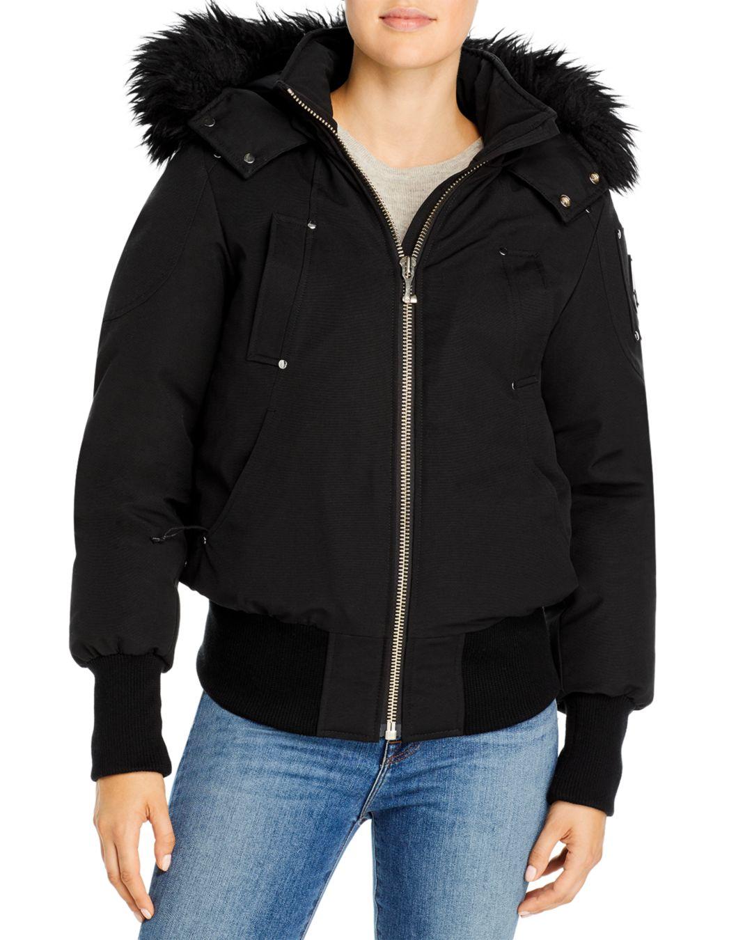 short bomber jacket with fur hood