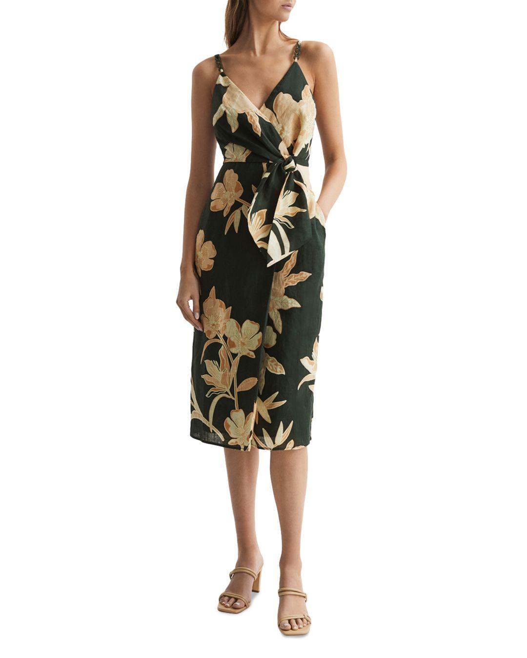 Reiss Alice Floral Linen Dress In Green Lyst