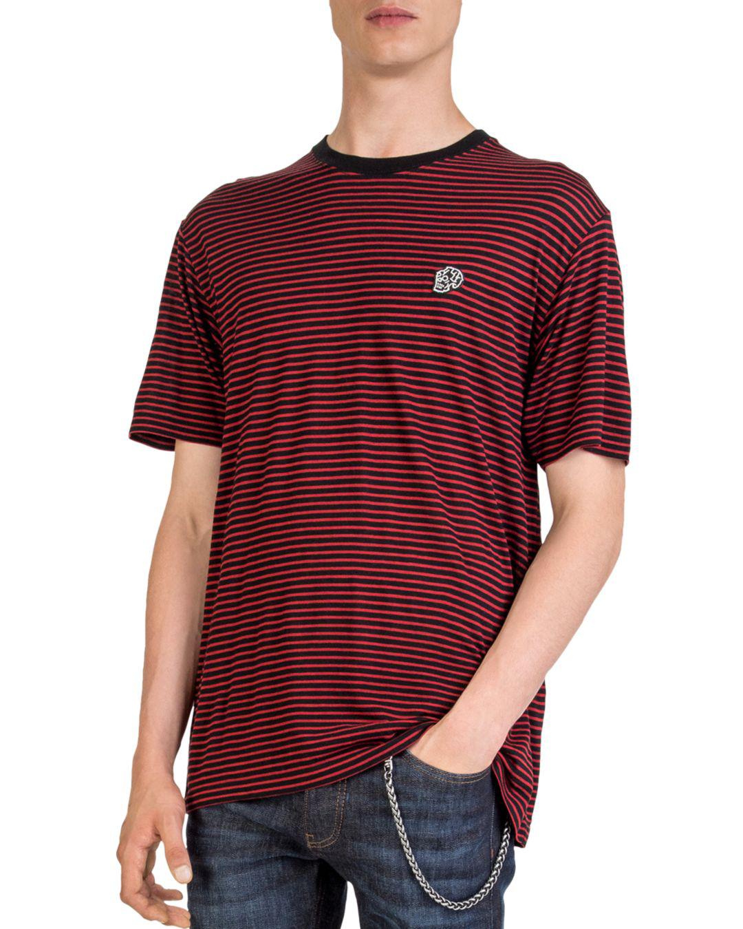 The Kooples Cotton Red And Black Striped T-shirt With Skull Insignia ...