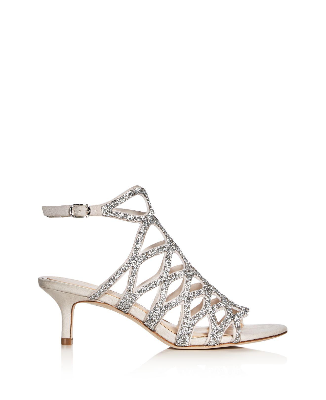 Imagine Vince Camuto Kami Crystal Embellished Caged Low Heel Sandals in  Metallic | Lyst