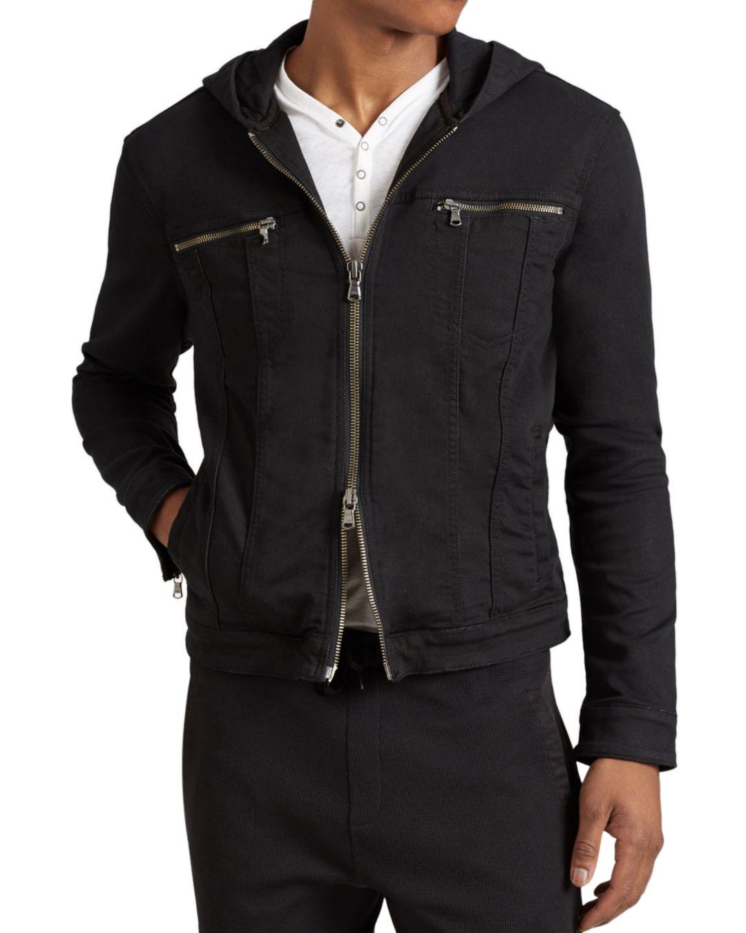 John Varvatos Cotton Star Usa Hooded Zip - Front Knit Jacket in Black ...