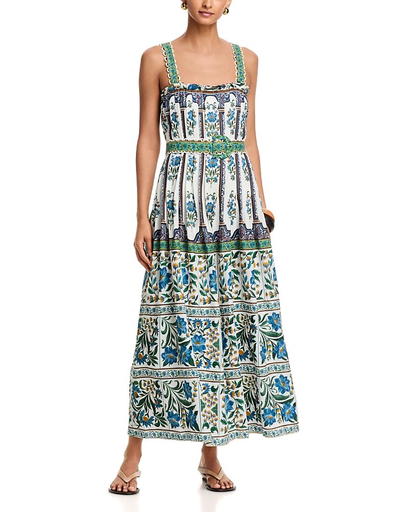 slim fit dress slacks Farm Rio Long Sleeve Ruffled Maxi Dress