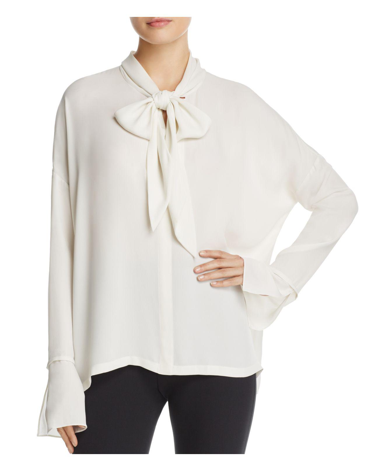 Lyst - Theory Tie-neck Silk Blouse in White