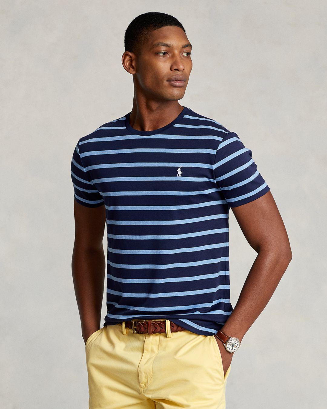 Polo Ralph Lauren Slim Fit Striped Logo Tee in Blue for Men | Lyst